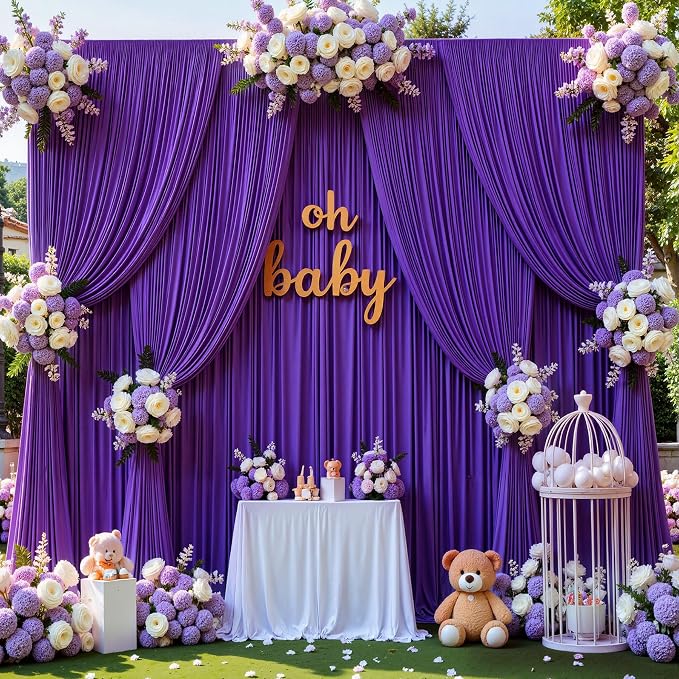20ft x 10ft Wrinkle Free Purple Backdrop Curtains for Parties, Thick Polyester Backdrop Drapes 20x10ft for Mermaid Birthday Background Baby Shower Home Decor - Image 5