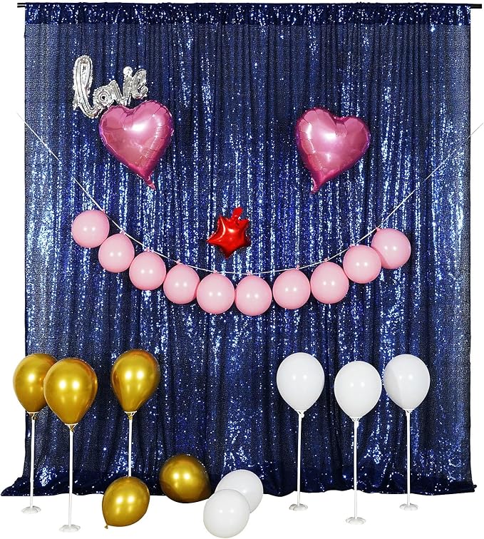 Poise3EHome Blue Sequin Backdrop,10FT x 10FT Sequin Photography Backdrop Curtain for Party Decoration, Navy Blue - Image 2