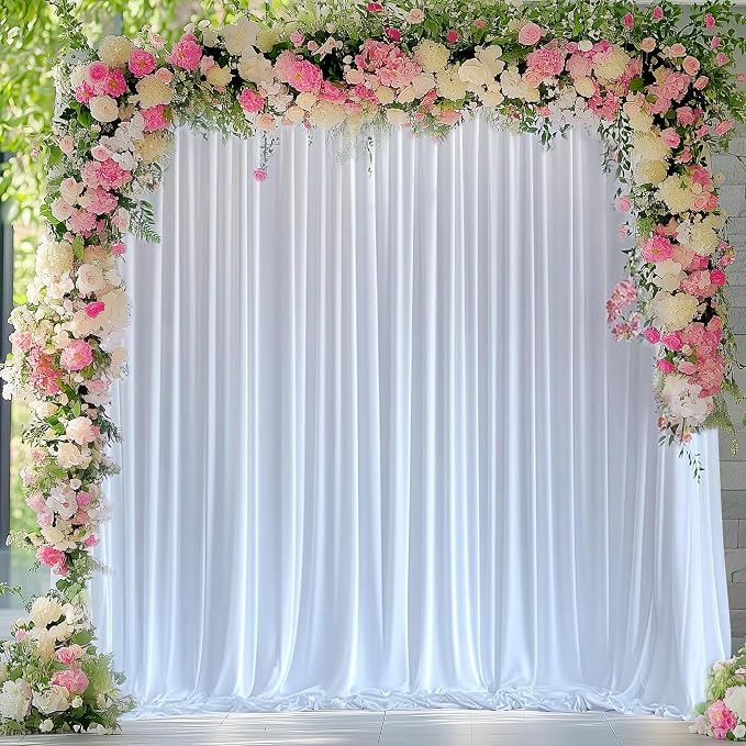 White Backdrop Curtain for Wedding Parties Backdrop Drapes 10x10FT | Wrinkle Free Polyester Curtain Backdrop White Draping Fabric for Backdrop Photoshoot Birthday Party Background,2 Panel 5x10FT by Wokceer