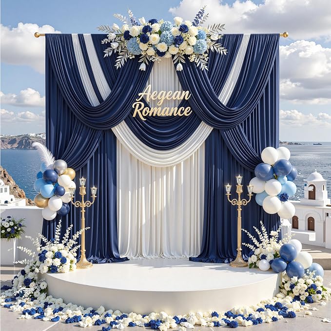 20 ft x 8 ft Navy Blue Backdrop Curtain Panels, 4 Panels 5 ft x 8 ft Wrinkle Free Polyester Photography Backdrop Drapes, Wedding Party Home Decoration Supplies - Image 6