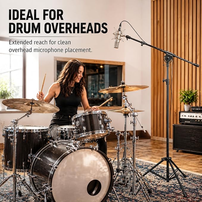 LyxPro SMT-1 Professional Microphone Stand Heavy Duty 93” Studio Overhead Boom Stand 76” Extra Long Telescoping Arm Mount, Foldable Tripod Legs & Adjustable Counterweight | OVERHEAD STUDIO BOOM STAND: Tall 93 inch mic stand with 76 inch boom for drums,... - Image 8