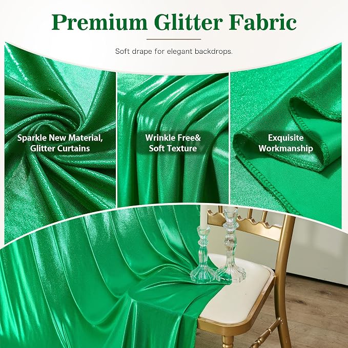 10x10ft Green Sequin Backdrop Curtains, Wrinkle Free Glitter Backdrop Drapes for Wedding Parties Photography Stage Decor, Non-Shedding 2 Panels Set (5x10ft Each) - Image 2