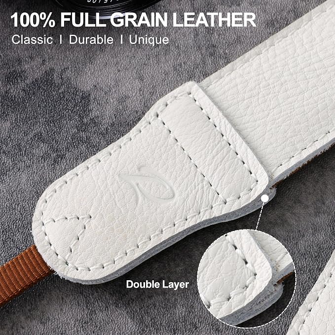 Padwa Lifestyle Milky White Leather Camera Strap - 1.5" Soft Full Grain Cowhide Camera Straps for Photographers, Soft Suede Fabric Padded Leather Strap with Quick Release fits All Cameras - Image 3