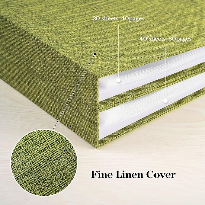 Mublalbum 10x10 Inch 3 Ring DIY Scrapbook Photo Album 80 Pages, Green | 3 Ring Binder Scrapbook, Linen Cover, 40 Plastic Sleeves 80 Pages, Memory Book for Wedding, Baby, Family, DIY Projects - Image 6