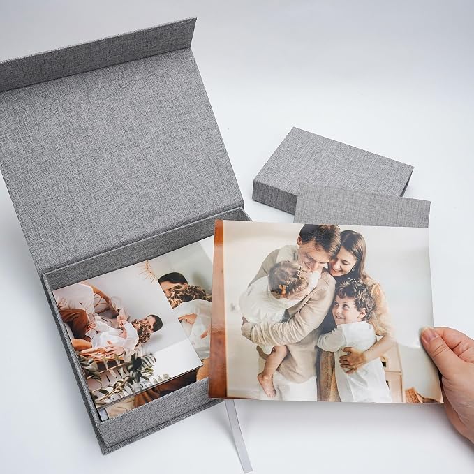 Vienrose Linen Photo Storage Box, 8"x10", Postcard Keeper, Gray | 1Pc Sturdy Linen Cover Box for Photos, Postcards & Decorative Paper Storage, Perfect for Home, Office, Craft Room, and Travel - Image 4