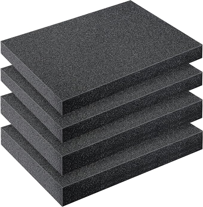Outus 4 Pcs Cuttable Polyurethane Foam Pads Craft Foam Insert for Cases Packing Padding Camera Toolbox Storage(16 x 12 x 1.5 Inch, 16 x 12 x 2 Inch,Black) by Outus