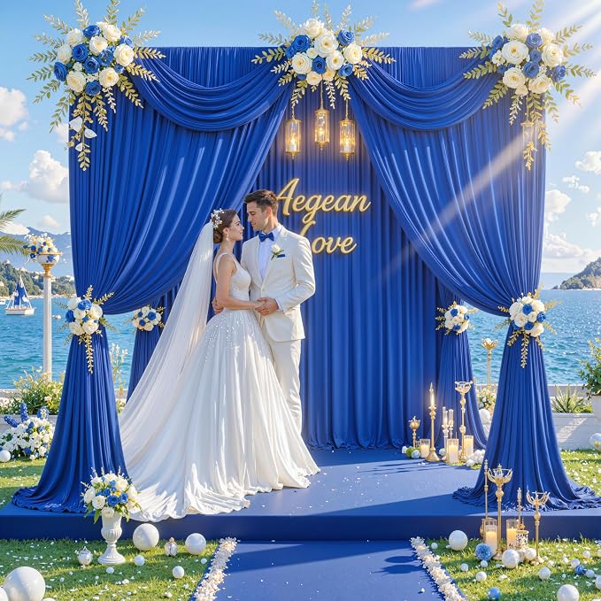 10ft x 8ft Wrinkle Free Royal Blue Backdrop Curtains for Parties, Polyester Photography Backdrop Drapes Back Drop Cloth for Baby Shower Photoshoot Engagement Wedding Birthday Photography Background - Image 5