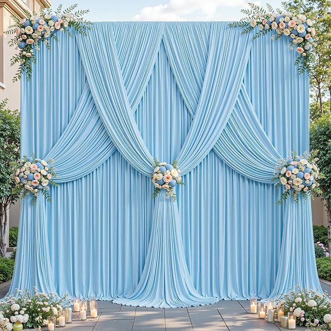 40ftx10ft Wrinkle Free Blue Backdrop Curtain - 10 Feet Photography Backdrop Drapes, Silky Polyester Back Drop Cloth for Wedding Baby Shower Balloon Arch Background - Image 5