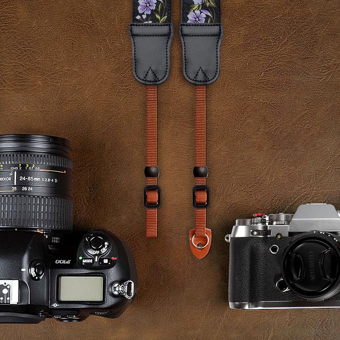 Padwa Lifestyle Purple Flower Camera Strap - 2" Double Layer Cowhide Head Camera Straps for Photographers，Adjustable Neck & Shoulder Vintage Jacquard Embroidery Flower Cotton Strap for all Cameras - Image 6