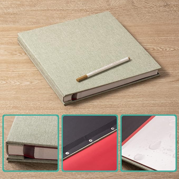 Photo Album Self Adhesive 3x5 4x6 5x7 6x8 8x10 8.5x11 11x10.6 Magnetic Scrapbook Album DIY Length 11x10.6 Inch 40 Pages Linen Cover DIY Photo Album with A Metallic Pen and DIY Accessories(Grass Green) - Image 6