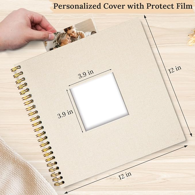 12"x12" Scrapbook Photo Album Linen Cover 40 Sheets 80 Pages White Paper | Beige Hardcover Kraft White Pages Memory Book, for Travel Wedding Guest Book Christmas Baby Shower Fits 4x6 & Instant Photos - Image 2