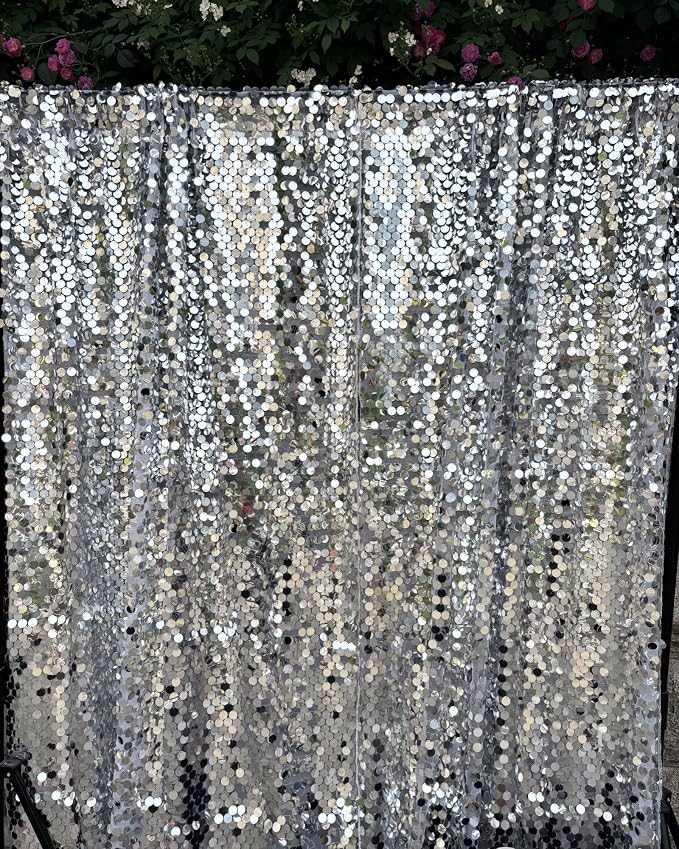 9FTx10FT Silver Sequin Backdrop 1 Panel,18MM Large Payette Sequins Backdrop, Glitter Photobooth Props for Christmas Party Wedding Birthday - Image 4