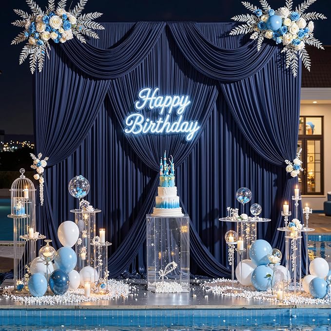 20 ft x 8 ft Navy Blue Backdrop Curtain Panels, 4 Panels 5 ft x 8 ft Wrinkle Free Polyester Photography Backdrop Drapes, Wedding Party Home Decoration Supplies - Image 3