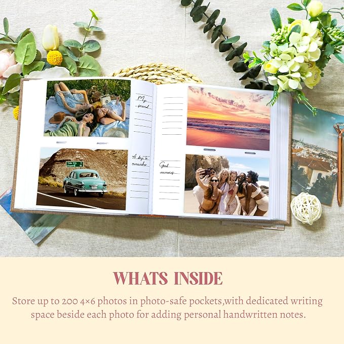 Holoary Photo Album 4x6 200 Photos, 200 Pockets 4”x6” Picture Album, Linen Fabric Cover Big Picture Book for Photos with Writing Area, 4x6 Photo Albums for Family Weddings Travel Memories(Khaki) - Image 3