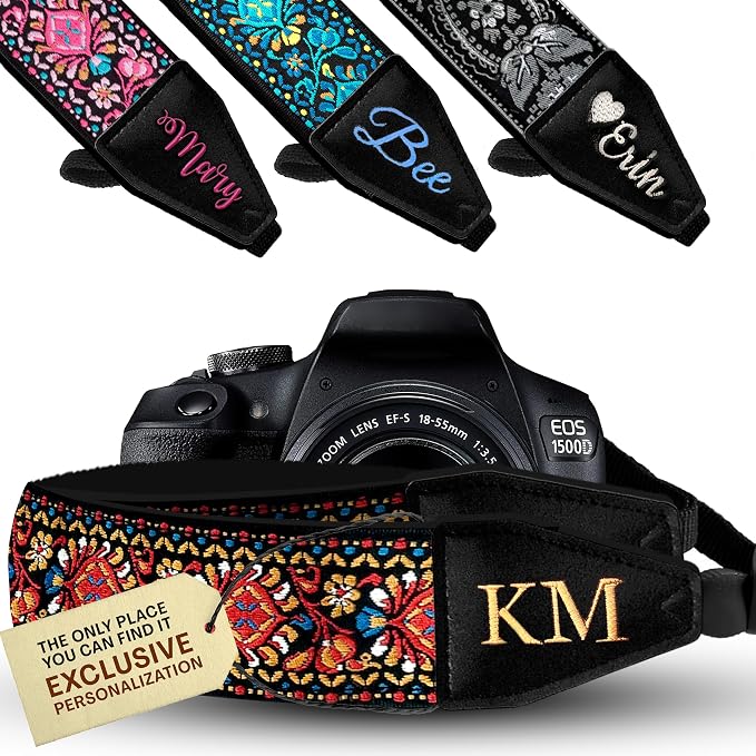 Art Tribute Camera Strap Personalized With Name - Shoulder, Crossbody & Neck Camera Strap for Photographers, Fits All Cameras, Canon Nikon Sony Fujifilm, Padded Strap W/Quick Release & Leather Ends by ArtTribute
