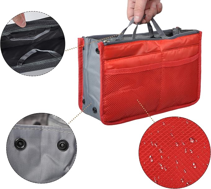 Vercord Purse Organizer Insert for Handbags Bag Organizers Inside Tote Pocketbook Women Nurse Nylon 13 Pockets Red Medium - Image 5