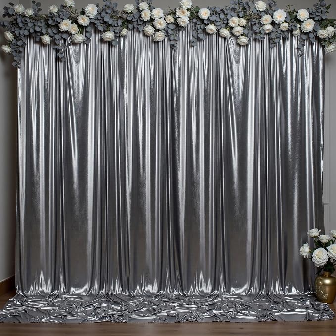 Outpain Thick 10 ft x 10 ft Black Silver Sequin Backdrop Curtain for Parties, Wrinkle Free Glitter Photo Backdrop Drapes 2 Panels 5x10ft Black Silver Back Drop Cloth for Wedding Photography Background by Outpain
