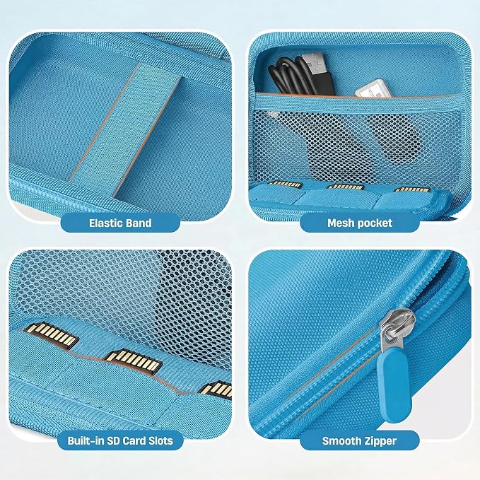 Digital Camera Case for CAMKORY/KODAK PIXPRO FZ45/FZ55/Canon IXUS 285 HS/AbergBest/Sony DSCW800/DSCW830 - Small Travel Compact Camera Holder with Mesh Pocket for SD Card & Accessories (Sky Blue) - Image 5