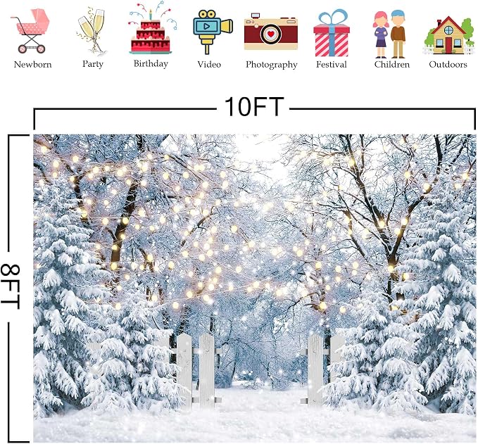 10x8FT Blue Winter Forest Scene Photography Backdrop Wonderland Snowflake Landscape Background for Christmas Xmax Family Holiday Party Decorations Supplies Banner Picture Photo Studio Props - Image 5