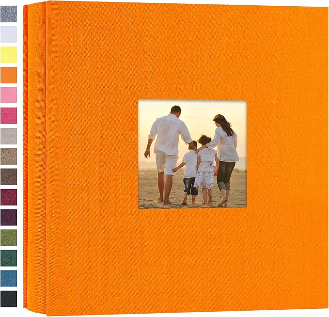 potricher Photo Album 4x6 Pictures, 200 Pockets, Linen Cover, Orange | Linen Cover, Front Window, Large Capacity 4x6 Picture Albums, Photo Book for Family, Wedding, Anniversary, Baby, Keepsake by potricher