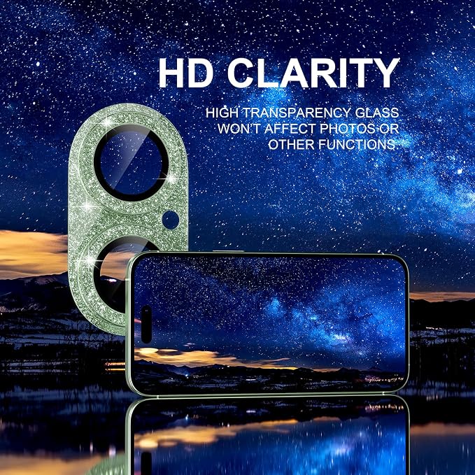 Choiche for iPhone 17 Camera Lens Protector, Glitter-Sage | Bling Metal Camera Cover with 9H Tempered Glass Lens Screen Protector Accessories, Strong Adsorption, Case-Friendly - Image 5