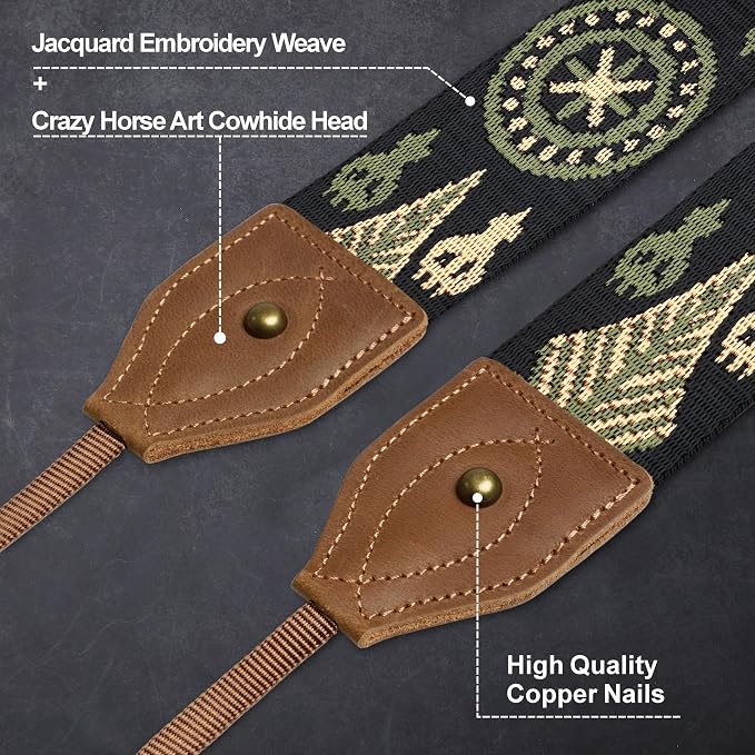 Padwa Lifestyle 2" Wide Classic Crazy Horse Art Cowhide Head Cotton Camera Straps for Photographers - Image 2