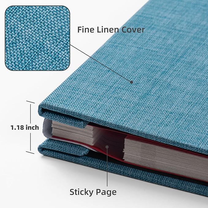 HoneyTolly Large Photo Album, Sky Blue, 13"x12.6" 40Pages, Linen Cover, Acid-free, Self-adhesive, Ideal Gift - Image 6