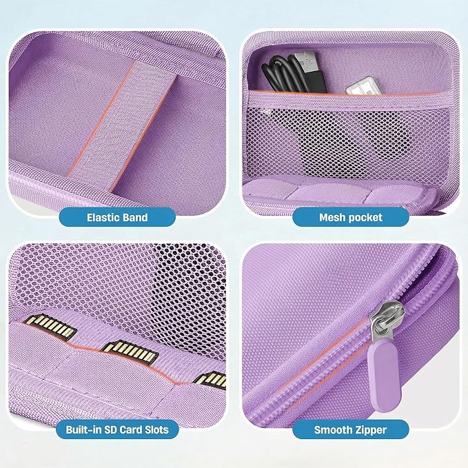 Digital Camera Case Compatible with VAHOIALD FHD 1080P/ for CAMKORY Digital Point and Shoot/for KODAK PIXPRO FZ45-BK 16MP Vlogging/for IWEUKJLO/for Nsoela, Holder for SD Card More (Purple) - Image 5