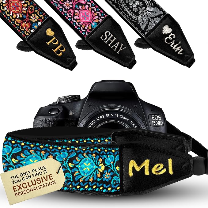 Art Tribute Camera Strap Personalized With Name - Shoulder, Crossbody & Neck Camera Strap for Photographers, Fits All Cameras, Canon Nikon Sony Fujifilm, Padded Strap W/Quick Release & Leather Ends by ArtTribute