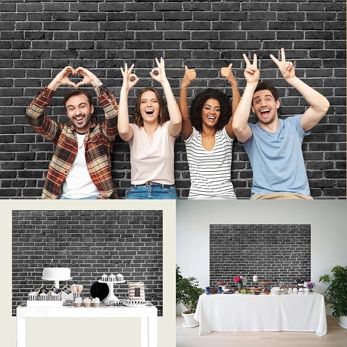 7x5 Ft Brick Wall Party Backdrop Fabric Black Brick Sign Photo Backdrops | Background for Halloween Party Wedding Graduation Home Decoration Photo Booth Prop Banner - Image 4