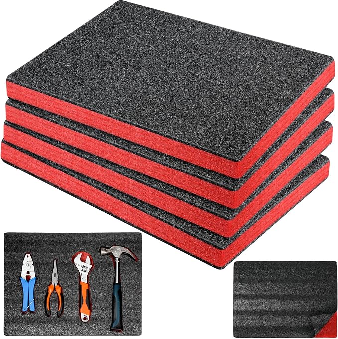 Outus 4 Pcs Cuttable Polyurethane Foam Pads Craft Foam Insert for Cases Packing Padding Camera Toolbox Storage(16 x 12 x 1 Inch,Red, Black) by Outus