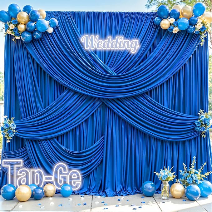 8 Panels Royal Blue Backdrop Curtains for Wedding Party Wrinkle Free Backdrops Curtain Drapes Fabric Decorations Photo Back Drop Cloth for Baby Shower Photography Stage Reception 40ft(W) x 12ft(H) - Image 3