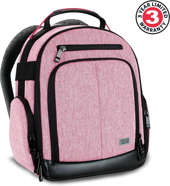 USA Gear Portable Camera Backpack for DSLR with Customizable Accessory Dividers, Weather Resistant Bottom and Comfortable Back Support - Compatible with Canon, Nikon, Sony, Fujifilm, and More (Red) - Image 3