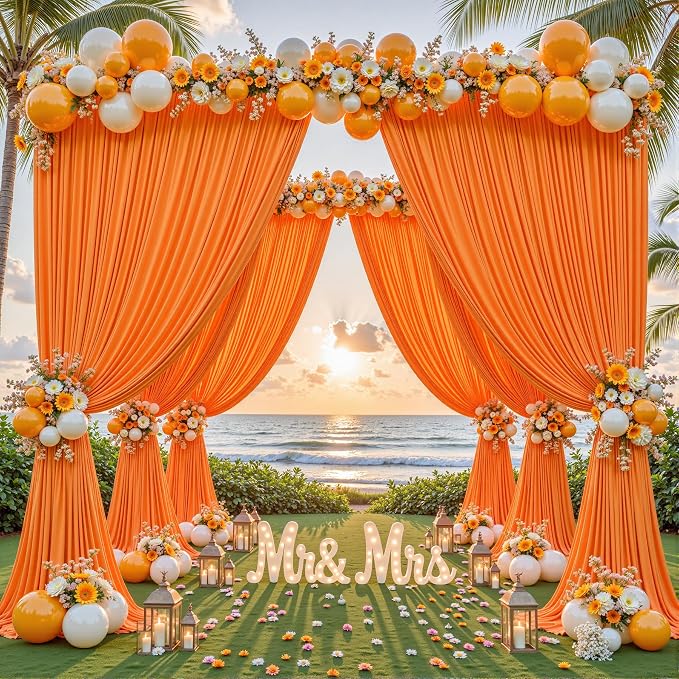 24ftx10ft Wrinkle Free Orange Backdrop Curtain - 10 Feet Photography Backdrop Drapes, Silky Polyester Back Drop Cloth for Wedding Baby Shower Balloon Arch Background - Image 3