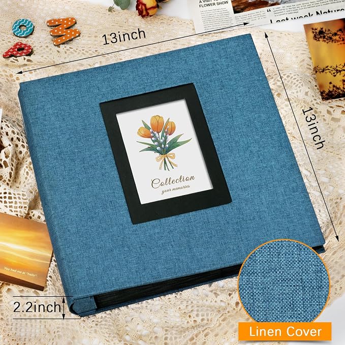 Photo Album 4x6 600 Photos Linen Large Capacity Fabric Cover Books Albums Wedding School Family Anniversary Baby Memory Engagement Travel Albums(Blue, 600 Pockets) (Pack of 2) - Image 2