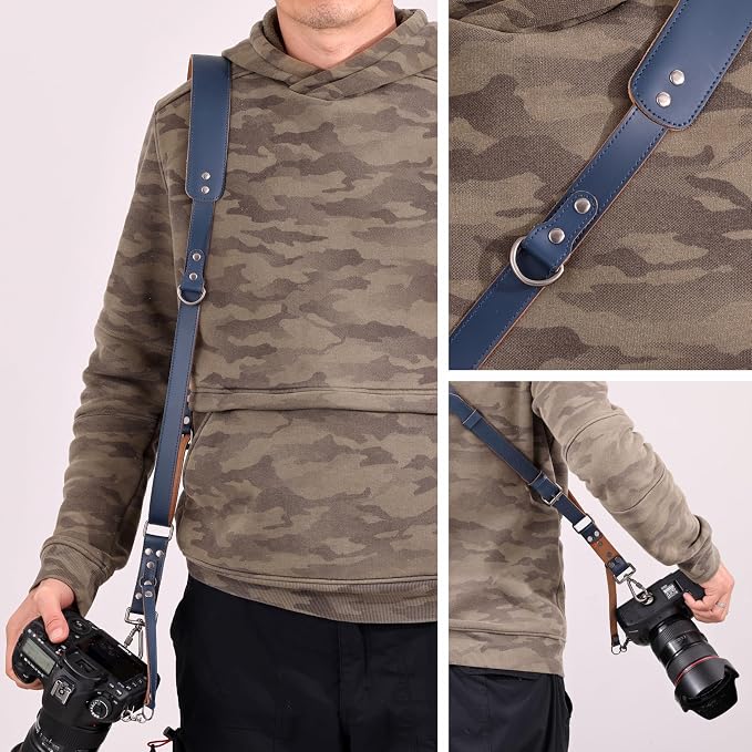 Padwa Lifestyle Blue Single Camera Harness Strap for One Camera - Professional Single Full Grain Leather Camera Harness,Quick Release Gear DSLR Camera Straps for Photographers - Image 5