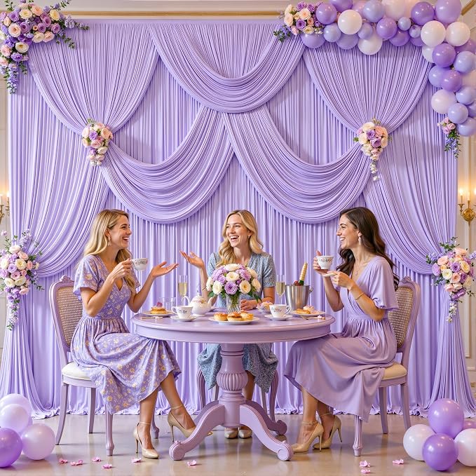 10x12 Lavender Backdrop Curtains for Wedding Party Wrinkle Free Backdrops Curtain Drapes Fabric Decorations Light Purple Photo Back Drop for Baby Shower Photography Stage Reception 5ft x 12ft,2 Panels - Image 3