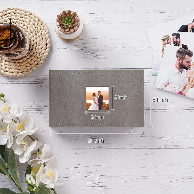 potricher Small Photo Album 4x6 100 Photos, Leather Cover, Gray | Leather 4x6 Picture Album with 100 Horizontal Pockets, Photo Book for Family, Wedding, Anniversary, and Baby - Image 2