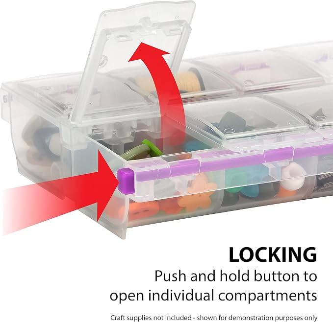 Craft Mates Bead Organizer and Plastic Storage Containers for Crafts, Buttons, Pins and More, 14 Locking Compartments, 2XL, Clear Lids | Clear Plastic Storage for Buttons, Pins, Jewelry, Diamond Art & Craft Supplies, Large Portable Organizer for Crafters - Image 2