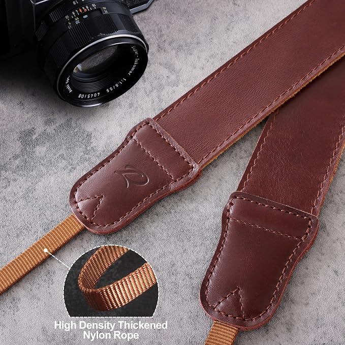 Padwa Lifestyle Red Brown Leather Camera Strap - 1.5" Soft Full Grain Cowhide Camera Straps for Photographers, Soft Suede Fabric Padded Leather Strap with Quick Release fits All Cameras - Image 3