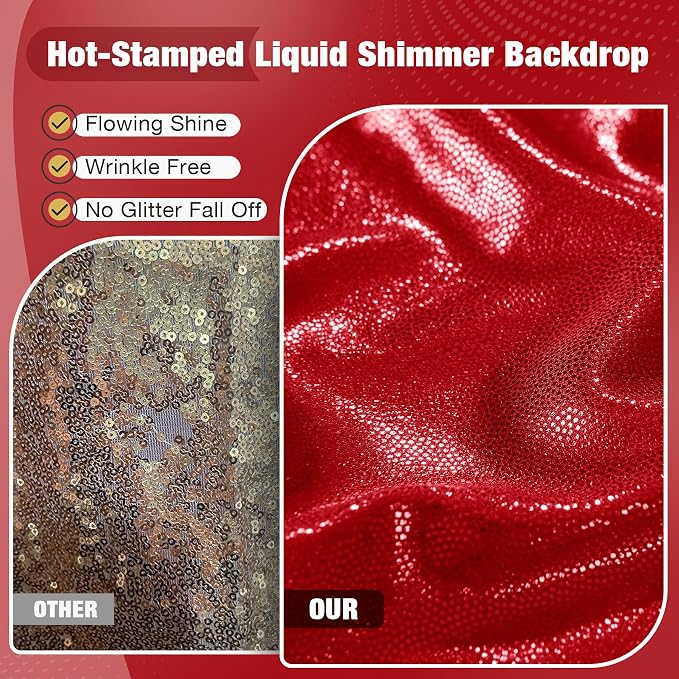 20x10FT Red Sequin Backdrop Curtain for Party - 4 Panels 5x10FT Wrinkle-Free Shimmer Drapes for Birthday, Wedding, Christmas, Decorations & Photography - Image 2