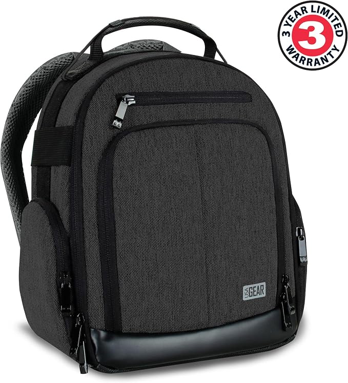 USA Gear Portable Camera Backpack for DSLR with Customizable Accessory Dividers, Weather Resistant Bottom and Comfortable Back Support - Compatible with Canon, Nikon, Sony, Fujifilm, and More (Black) - Image 3
