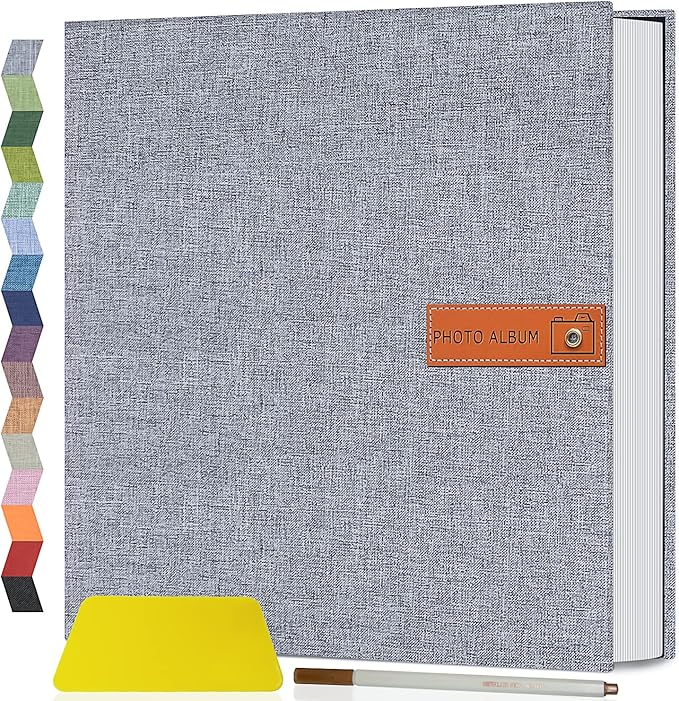 Popotop Large Photo Album Self Adhesive 4x6 5x7 8x10 Scrapbook Album DIY Picture Book,Gifts for Mom,Family Baby and Wedding,with Metal Pen and Plastic Board by Popotop