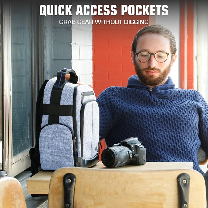 USA Gear Portable Camera Backpack for DSLR with Customizable Accessory Dividers, Weather Resistant Bottom and Comfortable Back Support - Compatible with Canon, Nikon, Sony, Fujifilm, and More (Blue) - Image 10