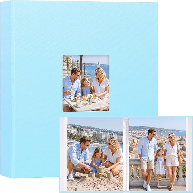Aevdor 11x14 Photo Album and Art Portfolio, 64 Photos, Linen Cover, Blue | Front Display Window, Clear 11x14 Sleeves for Oversized Prints, Certificates, Artwork & Drawings by Aevdor