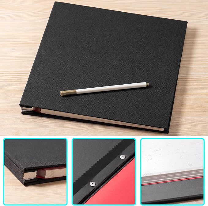 Large Photo Album Self Adhesive 4x6 8x10 10x12 13"x12.8" Magnetic Scrapbook Album 12.6"x11" Inch 40 Pages Linen Cover DIY Photo Album with A Metallic Pen and DIY Stickers(Black) - Image 6