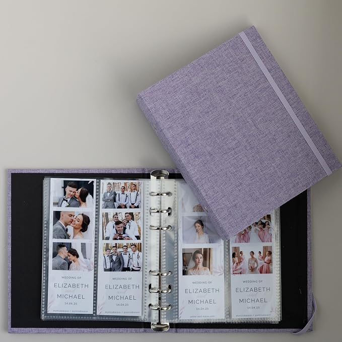 Photo Album For 2X6 Photo Booth Slip In Strips And 4X6 Pictures - 6 Ring Notebook Binder With 20 2 By 6 Sleeves - Fits 80 Photobooth Prints (PURPLE LAVENDER - LINEN HARDCOVER, 2X6) - Image 5