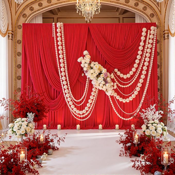 10ft x 10ft Wrinkle Free Red Backdrop Curtains for Parties, Polyester Photo Backdrop Drapes 2 Panels 5x10ft for Weddings Birthday Party Christmas Photography Background - Image 3