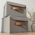 Decorative Linen Storage Boxes with Lids - Spacious Set of 2 Organizer Bins | The Perfect Small Container for Home Decor - Safely Store Photos, Documents and Memory Box Keepsakes in Style by ZICOTO
