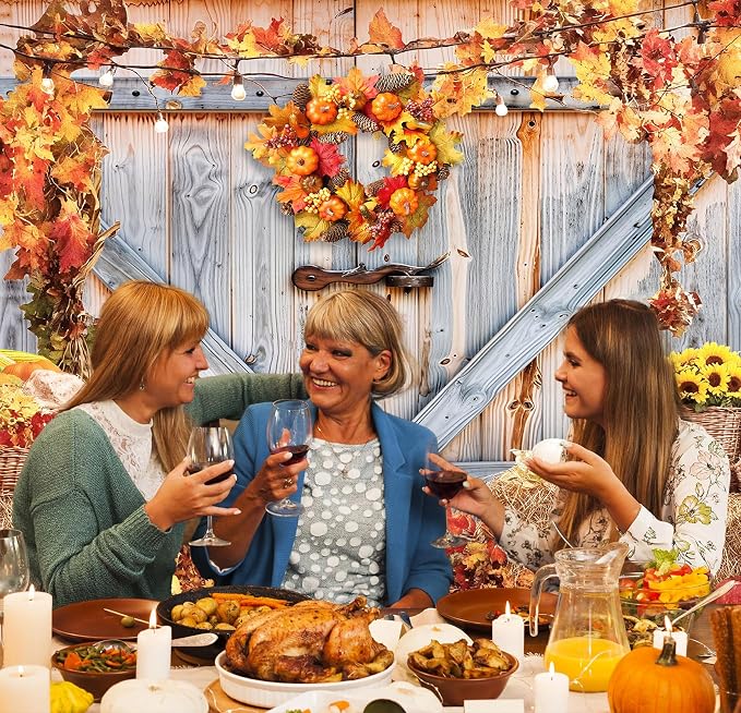Fall Photo Backdrops for Photography, Thanksgiving Decorations 8x6ft | Vinyl Autumn Background for Photoshoot, Orange Pumpkin Maple Leaves, for Outdoor Party, Friendsgiving Decor - Image 5